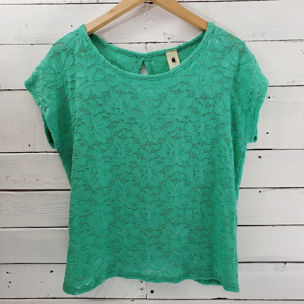 Anthropologie Needle + Thread Aqua Lace Top M